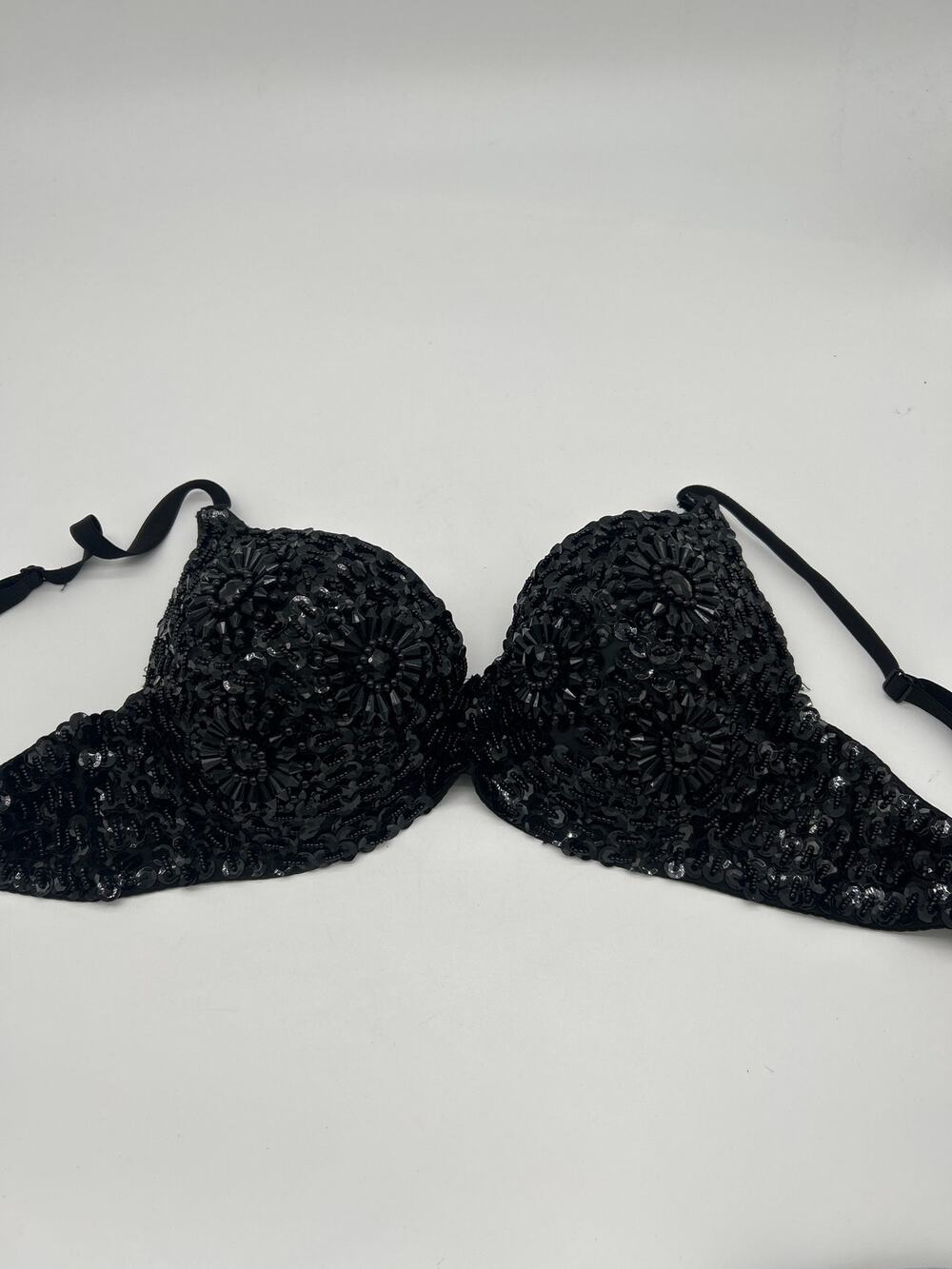 Black Beaded Sequin Embellished Bra Bralette Size M/L Glam Festival Y2K Evening